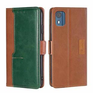 For Nokia C02 TA-1522 Contrast Color Side Buckle Leather Phone Case(Light Brown + Green)