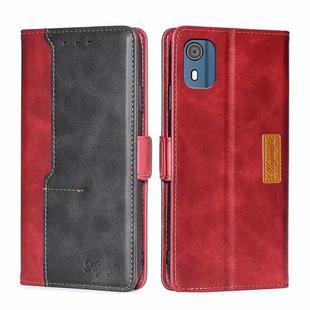 For Nokia C02 TA-1522 Contrast Color Side Buckle Leather Phone Case(Red + Black)