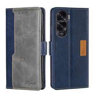 For Honor X50i 5G / 9 Lite Contrast Color Side Buckle Leather Phone Case(Blue + Grey)