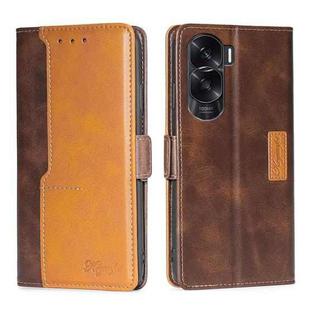 For Honor X50i 5G Contrast Color Side Buckle Leather Phone Case(Dark Brown + Gold)