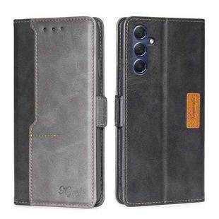 For Samsung Galaxy M54 5G Contrast Color Side Buckle Leather Phone Case(Black + Grey)