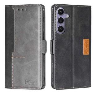 For Samsung Galaxy S24+ 5G Contrast Color Side Buckle Leather Phone Case(Black + Grey)