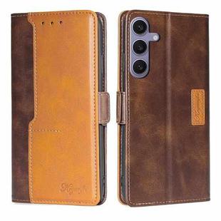 For Samsung Galaxy S24+ 5G Contrast Color Side Buckle Leather Phone Case(Dark Brown + Gold)