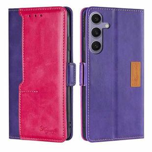 For Samsung Galaxy S24+ 5G Contrast Color Side Buckle Leather Phone Case(Purple + Rose Red)