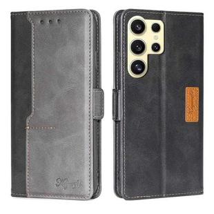 For Samsung Galaxy S24 Ultra 5G Contrast Color Side Buckle Leather Phone Case(Black + Grey)