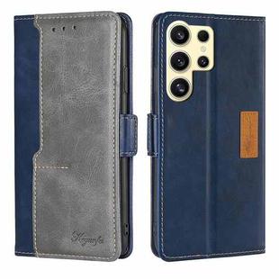 For Samsung Galaxy S24 Ultra 5G Contrast Color Side Buckle Leather Phone Case(Blue + Grey)