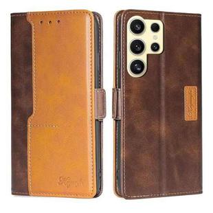 For Samsung Galaxy S24 Ultra 5G Contrast Color Side Buckle Leather Phone Case(Dark Brown + Gold)