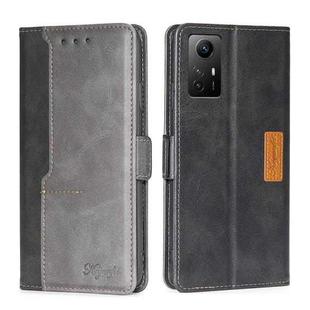 For Xiaomi Redmi Note 12S 4G Contrast Color Side Buckle Leather Phone Case(Black + Grey)