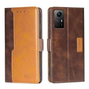 For Xiaomi Redmi Note 12S 4G Contrast Color Side Buckle Leather Phone Case(Dark Brown + Gold)