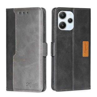 For Xiaomi Redmi 12 4G Contrast Color Side Buckle Leather Phone Case(Black + Grey)