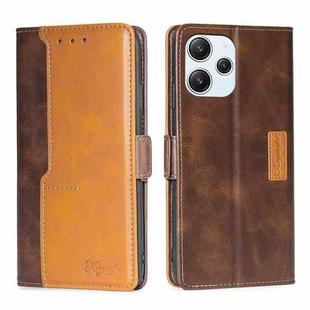 For Xiaomi Redmi 12 4G Contrast Color Side Buckle Leather Phone Case(Dark Brown + Gold)