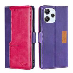 For Xiaomi Redmi 12 4G Contrast Color Side Buckle Leather Phone Case(Purple + Rose Red)