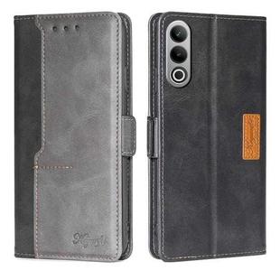 For OnePlus Nord CE4 Contrast Color Side Buckle Leather Phone Case(Black + Grey)