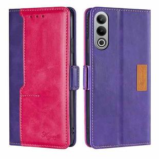 For OnePlus Nord CE4 Contrast Color Side Buckle Leather Phone Case(Purple + Rose Red)