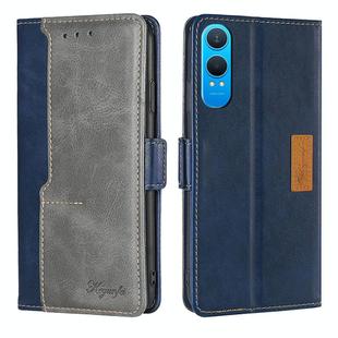 For OnePlus Nord CE 4 Lite 5G Contrast Color Side Buckle Leather Phone Case(Blue + Grey)