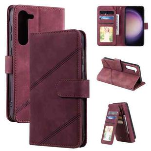 For Samsung Galaxy S23 5G Skin Feel Multi-card Wallet Leather Phone Case(Wine Red)