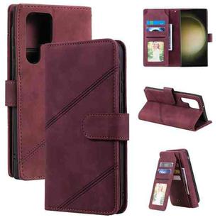 For Samsung Galaxy S23 Ultra 5G Skin Feel Multi-card Wallet Leather Phone Case(Wine Red)