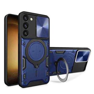 For Samsung Galaxy S23+ 5G CD Texture Sliding Camshield Magnetic Holder Phone Case(Blue)