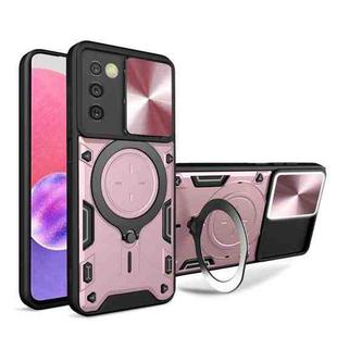 For Samsung Galaxy A03s CD Texture Sliding Camshield Magnetic Holder Phone Case(Pink)