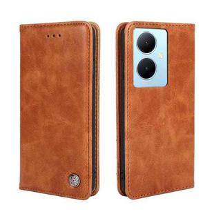 For vivo Y78 Plus 5G Non-Magnetic Retro Texture Leather Phone Case(Brown)