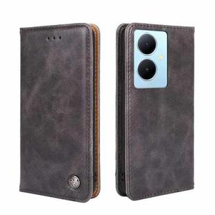 For vivo Y78 Plus 5G Non-Magnetic Retro Texture Leather Phone Case(Grey)