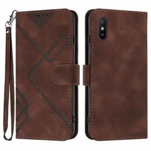 For Xiaomi Redmi 9A/9AT/9i Line Pattern Skin Feel Leather Phone Case(Coffee)