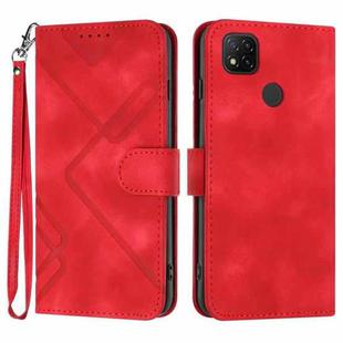 For Xiaomi Redmi 9C/9C NFC/Poco C3 Line Pattern Skin Feel Leather Phone Case(Red)