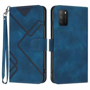 For Xiaomi Poco M3/Redmi 9T Line Pattern Skin Feel Leather Phone Case(Royal Blue)