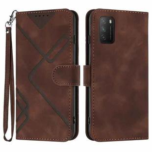 For Xiaomi Poco M3/Redmi 9T Line Pattern Skin Feel Leather Phone Case(Coffee)