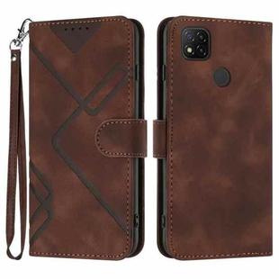 For Xiaomi Redmi 10A 4G Line Pattern Skin Feel Leather Phone Case(Coffee)