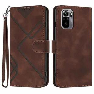 For Xiaomi Redmi Note 10 4G Global Line Pattern Skin Feel Leather Phone Case(Coffee)