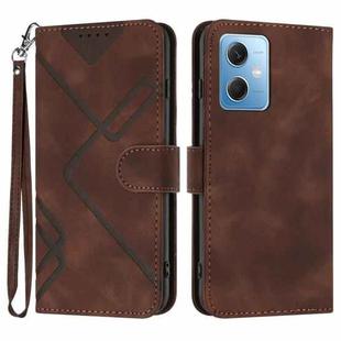 For Xiaomi Redmi Note 12 5G Global Line Pattern Skin Feel Leather Phone Case(Coffee)