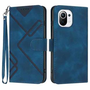 For Xiaomi Mi 11 Line Pattern Skin Feel Leather Phone Case(Royal Blue)