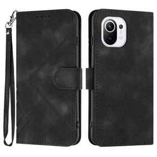 For Xiaomi Mi 11 Line Pattern Skin Feel Leather Phone Case(Black)
