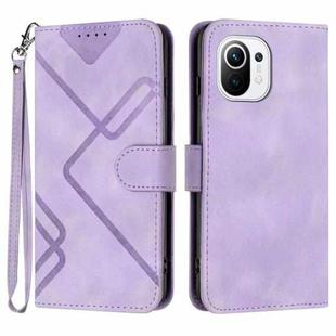 For Xiaomi Mi 11 Line Pattern Skin Feel Leather Phone Case(Light Purple)