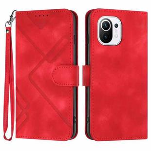 For Xiaomi Mi 11 Lite 4G/5G Line Pattern Skin Feel Leather Phone Case(Red)