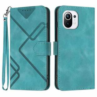 For Xiaomi Mi 11 Lite 4G/5G Line Pattern Skin Feel Leather Phone Case(Light Blue)