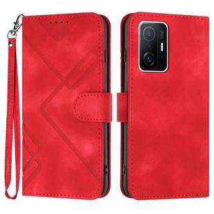 For Xiaomi 11T/11T Pro Line Pattern Skin Feel Leather Phone Case(Red)