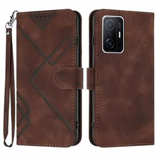 For Xiaomi 11T/11T Pro Line Pattern Skin Feel Leather Phone Case(Coffee)
