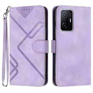 For Xiaomi 11T/11T Pro Line Pattern Skin Feel Leather Phone Case(Light Purple)