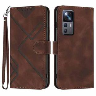 For Xiaomi Redmi K50 Ultra/12T/12T Pro Line Pattern Skin Feel Leather Phone Case(Coffee)