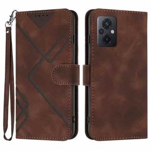 For Xiaomi Poco M5 Line Pattern Skin Feel Leather Phone Case(Coffee)