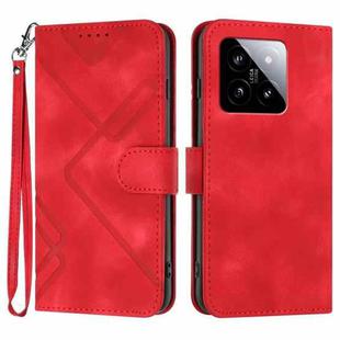 For Xiaomi 14 Line Pattern Skin Feel Leather Phone Case(Red)