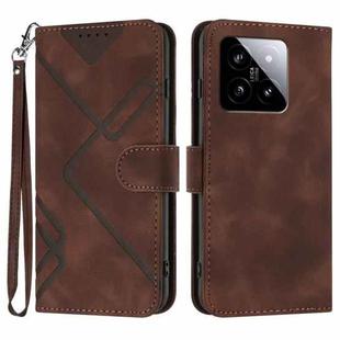 For Xiaomi 14 Line Pattern Skin Feel Leather Phone Case(Coffee)