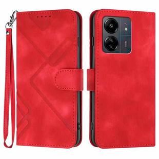 For Xiaomi Redmi 13C Line Pattern Skin Feel Leather Phone Case(Red)