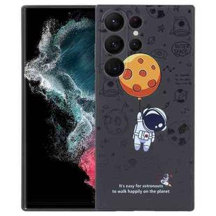 For Samsung Galaxy S22 Ultra 5G Astronaut Pattern Silicone Straight Edge Phone Case(Planet Landing-Black)