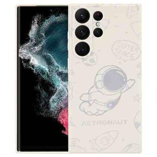 For Samsung Galaxy S22 Ultra 5G Astronaut Pattern Silicone Straight Edge Phone Case(Flying Astronaut-White)