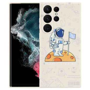 For Samsung Galaxy S22 Ultra 5G Astronaut Pattern Silicone Straight Edge Phone Case(Planet Landing-White)
