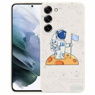 For Samsung Galaxy S21+ 5G Astronaut Pattern Silicone Straight Edge Phone Case(Planet Landing-White)