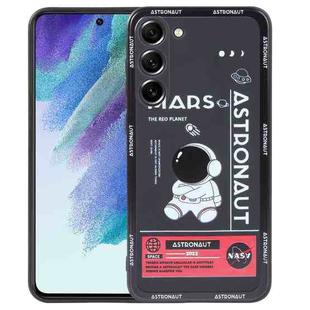 For Samsung Galaxy S21 FE 5G Astronaut Pattern Silicone Straight Edge Phone Case(Mars Astronaut-Black)